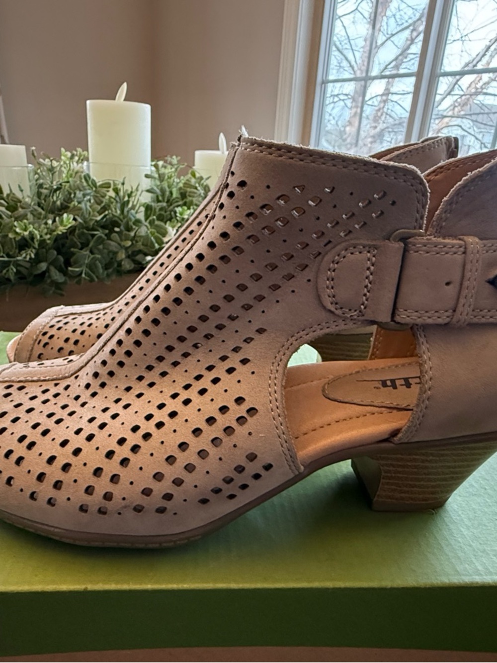 Earth Origins Nubuck leather Perforated Peep-Toe Ankle Booties - Keri - Picture 7 of 9